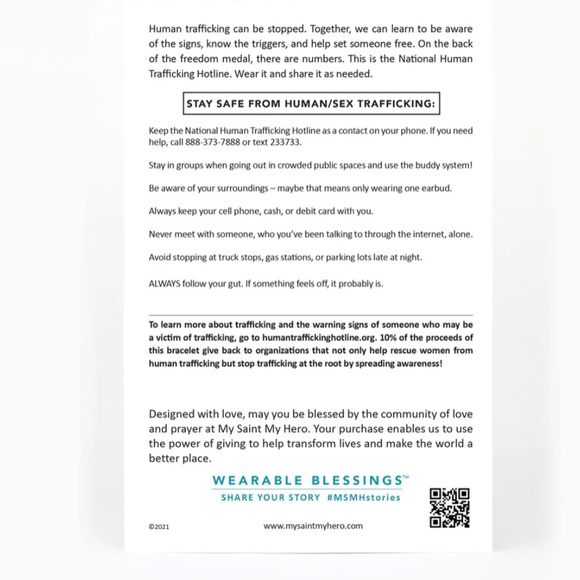 Freedom Human Trafficking Awareness Bracelet Gold My Saint My Hero NWT - Picture 4 of 4